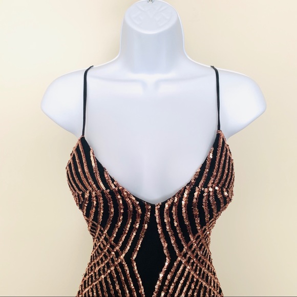 Gorgeous Formal Black and Bronze Sequin Dress - Picture 7 of 11